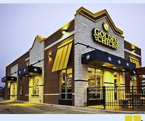 Access Fixtures Wall Packs on a Golden Chick Restaurant